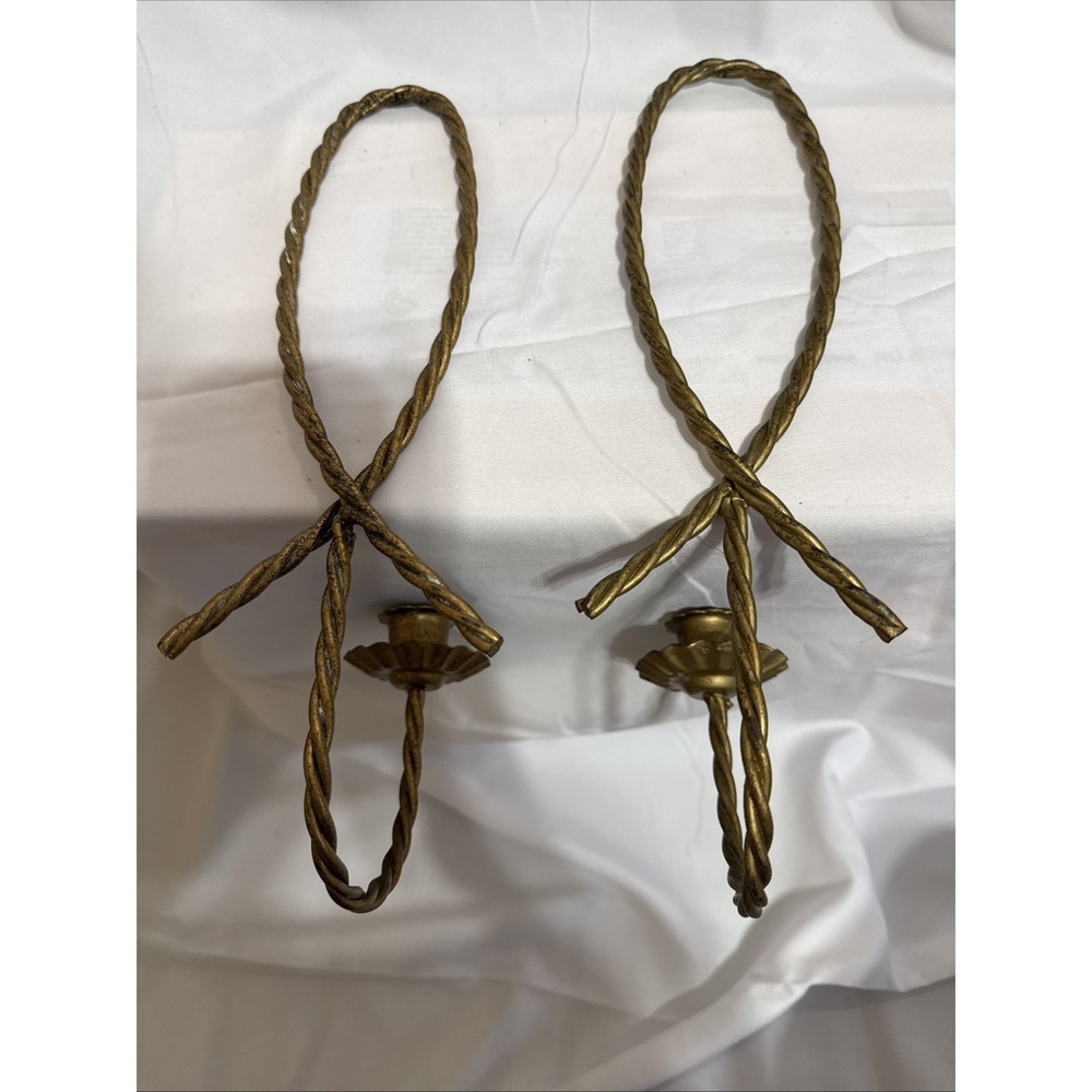 Vintage Home Interiors Homeco Gold Braided Wall Candle Holders - Picture 4 of 4